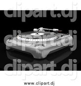 Clipart of a 3d Silver Record Player with the Spinning Table, Needle and Knobs, on a Reflective Black Surface by KJ Pargeter