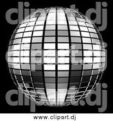 Clipart of a 3d Tiled Silver Mirror Disco Ball on Black by ShazamImages