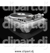 Clipart of a 3d Turntable with the Spinner, Needle and Knobs, on a Black Reflective Surface by KJ Pargeter