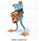 Clipart of a 3d Turquoise Frog Playing a Guitar by