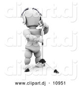 Clipart of a 3d White Character Musician Wearing Headphones and Singing into a Microphone by KJ Pargeter