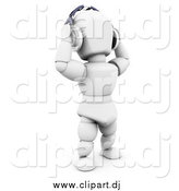 Clipart of a 3d White Man Holding Headphones on Top of His Head While Listening to Songs, over White by KJ Pargeter