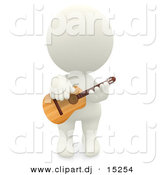 Clipart of a 3d White Man Playing His Acoustic Guitar by