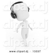 Clipart of a 3d White Man Wearing Head Phones While Walking by BNP Design Studio