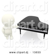 Clipart of a 3d White Person Standing Beside Piano by