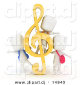 Clipart of a 3d White Students Playing with a G Clef Music Note by BNP Design Studio