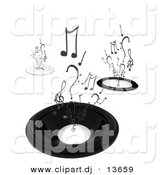 Clipart of a Abstract Black Speakers with Music Notes Rising up by