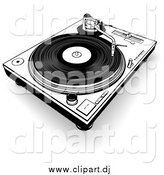 Clipart of a Black and White Record Player by Dero