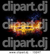 November 16th, 2015: Clipart of a Blazing Cornet or Trumpet over Black by Michael Schmeling
