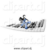 Clipart of a Blue Man Dancing on a Piano Keyboard by Leo Blanchette