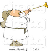Clipart of a Cartoon Angel with Wings Playing a Horn by Djart