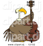 Clipart of a Cartoon Bald Eagle Playing Double Bass Instrument by Djart