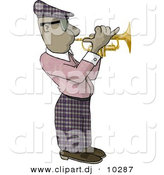 Clipart of a Cartoon Black Man Playing Trumpet by Djart