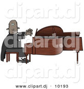 Clipart of a Cartoon Black Pianist Sitting on a Bench and Playing a Grand Piano by Djart
