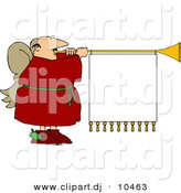 Clipart of a Cartoon Christmas Angel Playing Horn with Blank Sign by Djart