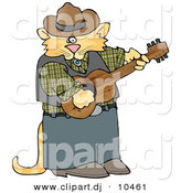 Clipart of a Cartoon Cowboy Cat Playing Acoustic Guitar by Djart