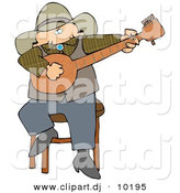 Clipart of a Cartoon Cowboy Sitting on Stool and Playing a Banjo by Djart