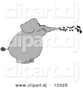 Clipart of a Cartoon Elephant Blowing Music Notes by Djart