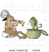 Clipart of a Cartoon Indian Man Charming Snake with Music by Djart