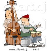 Clipart of a Cartoon Jazz Couple Playing Bass and Bongos by Djart