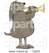 Clipart of a Cartoon Musical Dog Playing a Golden Trumpet by Djart