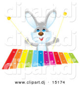 Clipart of a Cartoon Rabbit Playing Colorful Xylophone by Alex Bannykh