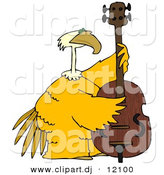 Clipart of a Cartoon Yellow Bird Playing a Bass by Djart