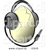 Clipart of a Catoon Egg Wearing Music Headphones with Wire by Djart