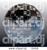 August 20th, 2012: Clipart of a Dark Chrome Disco Ball over Gray Gradient Background by Arena Creative