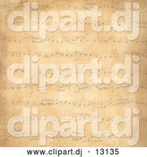 Clipart of a Distressed Background of Music Notes on Tan by