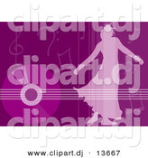 Clipart of a Girl Dancing over Purple Background with Vinyl Record and Music Notes by