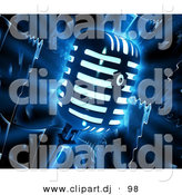 Clipart of a Glowing Retro Microphone over Dark Speaker Background by Tonis Pan
