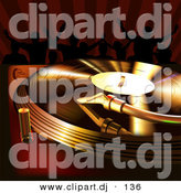 Clipart of a Golden Vinyl Record Spinning on a Turntable While People Dance in the Background by Dero