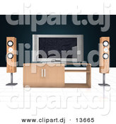 Clipart of a Home Theatre Setup with Widescreen Tv by