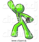 June 24th, 2015: Clipart of a Lime Green Man Dancing and Listening to Music by Leo Blanchette