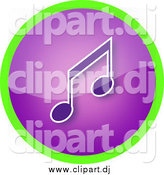 June 16th, 2015: Clipart of a Shiny Round Purple Music Note Icon Button Circled in Green by YUHAIZAN YUNUS