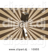 Clipart of a Vintage Microphone over a Bursting Brown and Tan Background by KJ Pargeter