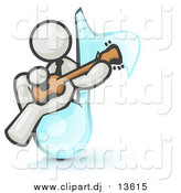 Clipart of a White Man Musician Sitting on a Music Note and Playing a Guitar by Leo Blanchette