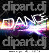 Clipart of Dance Text Within Bright Colorful Squares on a Black Background by Arena Creative