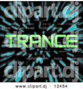 Clipart of Green Trance Text over Zooming Blue Lines in Hyperspace Background by Arena Creative