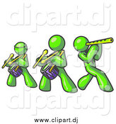Clipart of Lime Green Men Playing Flutes and Drums by Leo Blanchette