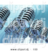 Clipart of Many 3d Retro Microphones over a Rippling Water Background by Tonis Pan
