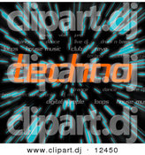Clipart of Orange Techno Text over Zooming Blue Lines in Hyperspace Background by Arena Creative
