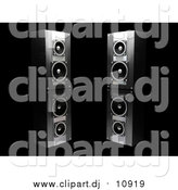 Clipart of Stereo Speakers Facing Slightly Towards Each Other, on a Reflective Black Surface by KJ Pargeter