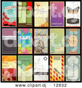 August 20th, 2012: Vector Clipart of 15 Unique Retro Designed Vertical Business Cards - Grammophone Included on One - Digital Collage by