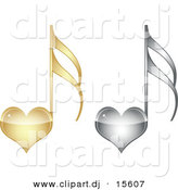 Vector Clipart of 2 Love Heart Music Notes - Gold and Silver by Andrei Marincas