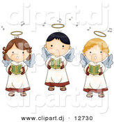 Vector Clipart of 3 Cartoon Singing Angel Boys and Girls by BNP Design Studio