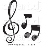 Vector Clipart of 3 Music Notes - Black and White Collage by
