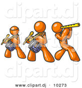 Vector Clipart of 3 Orange Men Playing Flutes and Drums by Leo Blanchette