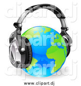 July 13th, 2014: Vector Clipart of a 3d Blue and Green Globe Wearing Noise Canceling Music Headphones by AtStockIllustration